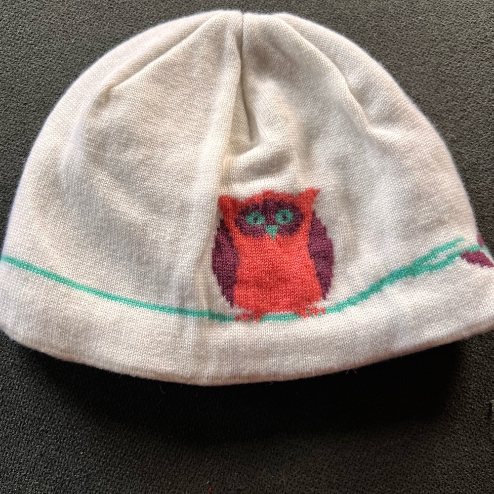 Patagonia knit fleece lined hat with owl  knitted and lined